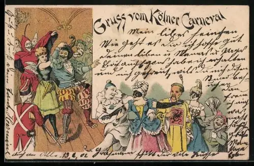 Lithographie Köln, Tanzende Leute beim Kölner Karneval