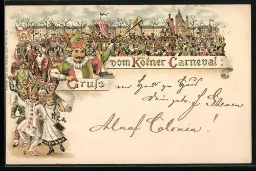Vorläufer-Lithographie Köln, 1895, Festumzug zum Kölner Carneval