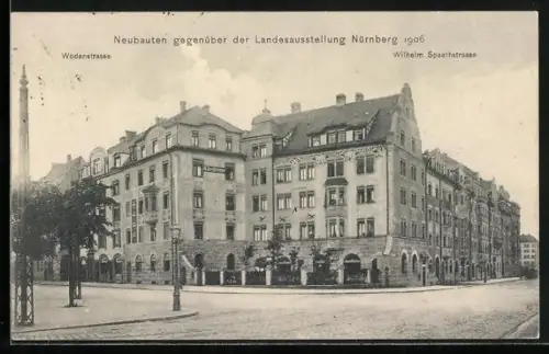 AK Nürnberg, Neubauten gegenüber der Landesausstellung 1906, Wodanstrasse Ecke Wilhelm Spaethstrasse