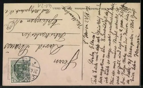 AK Kriegsschiff S.M.S. Stuttgart, Reichskriegsflagge und Wappen