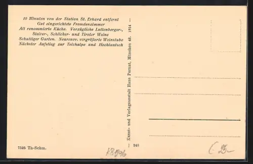 Künstler-AK Sankt Erhard, Peter Heiling`s Gasthof, Fleischhauerei und Bäckerei