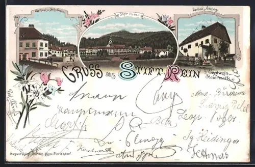 Lithographie Rein b. Gratwein, Gasthaus z. Glöcklwirth, Gasthaus zur Stiftstaverne, Stift Rein