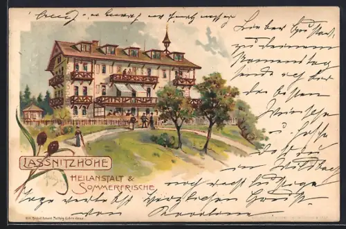 Lithographie Lassnitzhöhe, Hotel Lassnitzhöhe, Heilanstalt