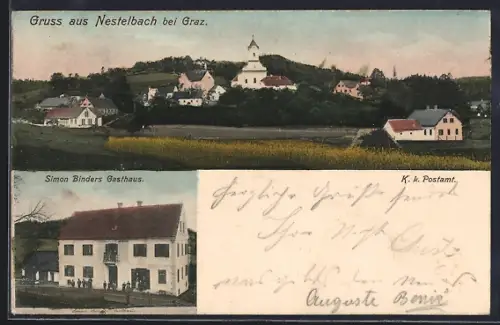 AK Nestelbach bei Graz, Simon Binders Gasthaus, K. k. Postamt