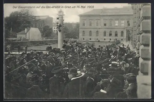AK Graz, Der Bauernsturm auf die Universität 1908