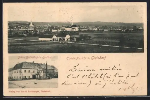 AK Gleisdorf, Julius Garbenhofer`s Gasthof, Ortspanorama