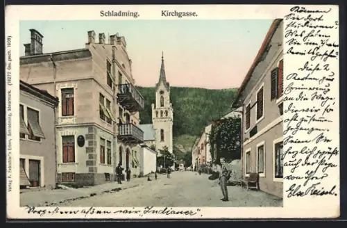 AK Schladming, Kirchgasse mit Kirche