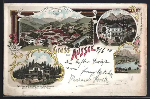 Lithographie Aussee, Cafe im Praunfalkh nächst Hotel Elisabeth, Café Vesco, Grundlsee
