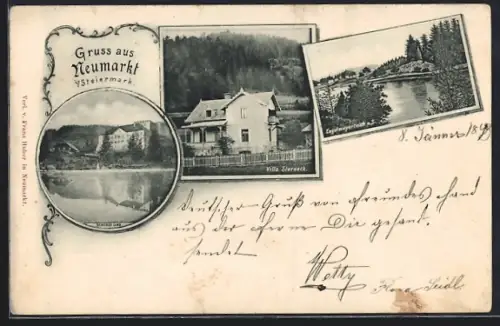 AK Neumarkt i. Steiermark, Schloss Lind, Villa Sterneck, Engelmayerteich