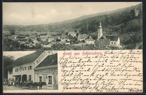 AK Schwanberg, Ortsansicht und Gasthaus Haupl