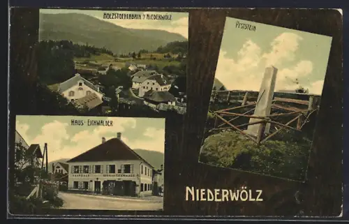 AK Niederwölz, Gasthof Haus Eichwalder, Peststein, Holzstofffabrik