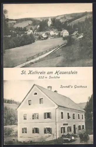 AK St. Kathrein am Hauenstein, Spandl`s Gasthaus, Blick auf den Ort