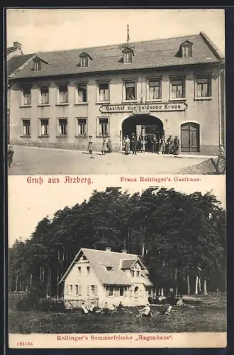 AK Arzberg, Franz Rollingers Gasthaus zur goldenen Krone, Rollinergs Gasthof Hagenhaus