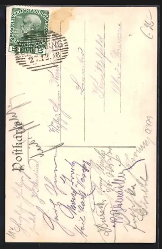 AK Gröbming, J. Sponberger`s Gasthof und Fleischhauerei, Ortsansicht mit dem Stoderzinken