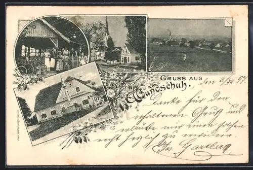 AK Wundschuh, Gasthaus im Ort, Blick zur Kirche