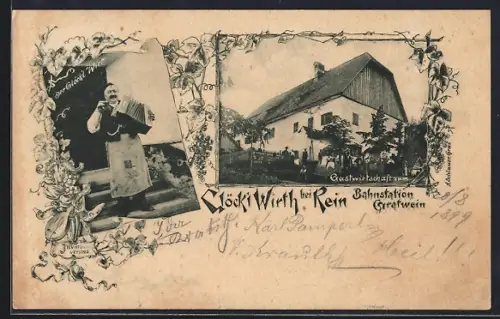 AK Gratwein, Gasthaus Glöckl Wirt an der Bahnstation