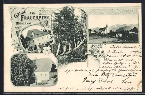 AK Frauenberg i. Mürzthal, Pfarrhof, Ez. Terler Gasthaus, Wunderbaum, Totalansicht
