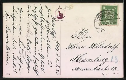 AK Edles Reitpferd mit Hundewelpen im Stall