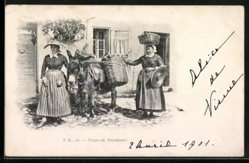 AK Zwei Landfrauen mit Packesel