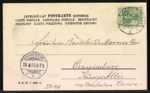Lithographie Dackel schlüpft aus Ei, Küken sieht zu, Weidenzweig, Fliege, Ostergruss