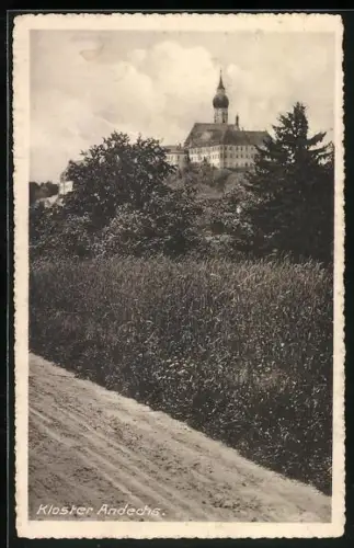 AK Andechs, Kloster mit umliegender Landschaft