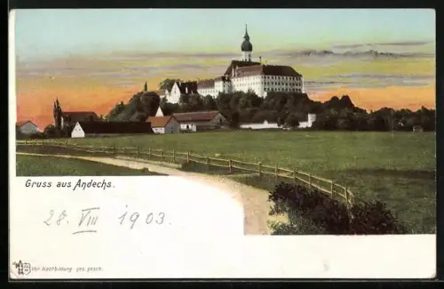 AK Andechs, Kloster und umliegende Landschaft