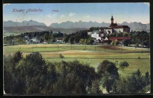 AK Andechs, Totalansicht mit Kloster