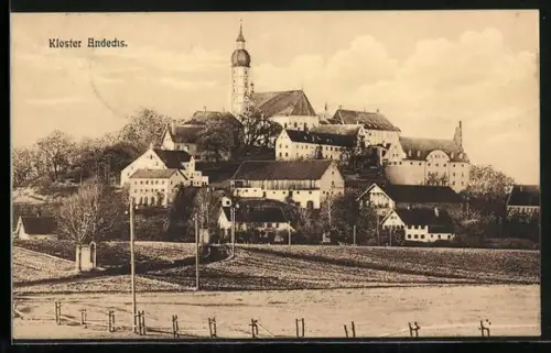 AK Andechs, Kloster mit umliegenden Häusern