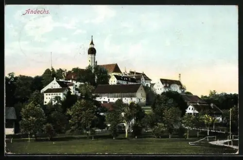 AK Andechs, Ortsansicht mit Kloster