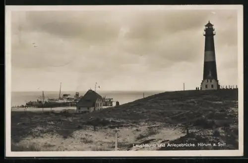 AK Hörnum, Leuchtturm und Anlegebrücke, Dampfer