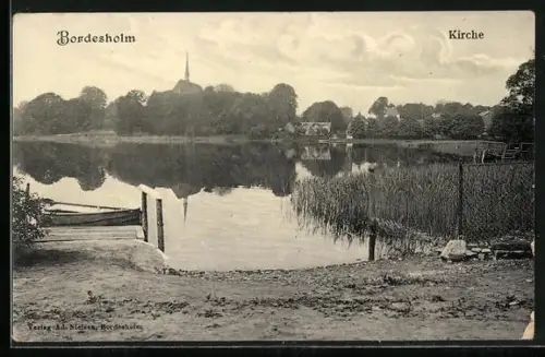 AK Bordesholm, Kirche mit Teich und Ruderboot