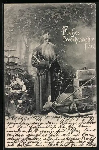 AK Weihnachtsmann mit einem Schlitten und Geschenken, Frohes Weihnachtsfest