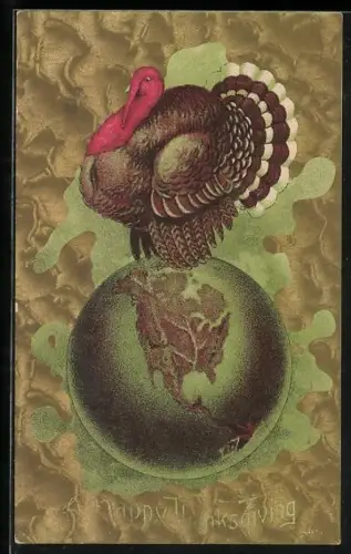 AK Truthahn steht auf der Weltkugel, A Happy Thanksgiving