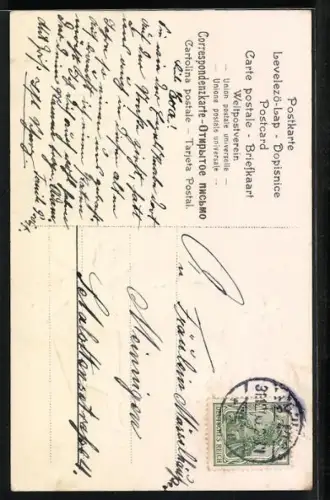 Präge-AK Neujahrsengel mit einem Wegweiser mit den Jahreszahlen 1905 und 1906, Neujahr