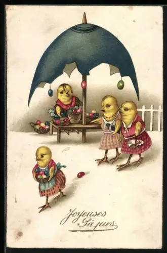 AK Osterküken kaufen Ostereier von einem Stand, Joyeuses Paques