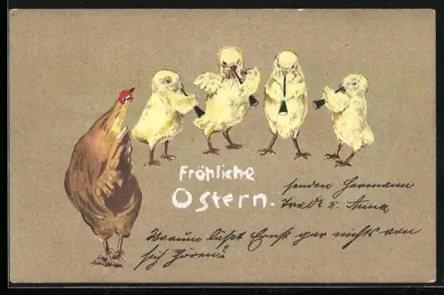 AK Osterküken spielen Musik, Fröhliche Ostern
