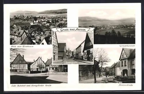 AK Aerzen, Ortspartien mit Osterstrasse, Pöhlenstrasse und Bahnhof-Ecke Königsförder Strasse