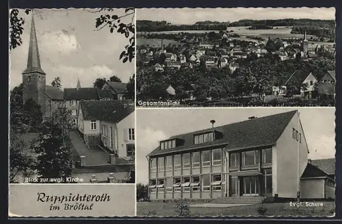 AK Ruppichteroth, Gesamtansicht, Blick zur evgl. Kirche und Schule