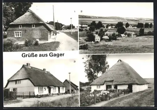 AK Gager, Teilansicht, Schilfdachhaus, Witwenhaus und Übersicht