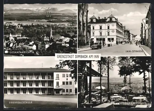 AK Simbach am Inn, Ortspartien Innstrasse, Oberrealschule und Schellenberghaus, Gesamtansicht