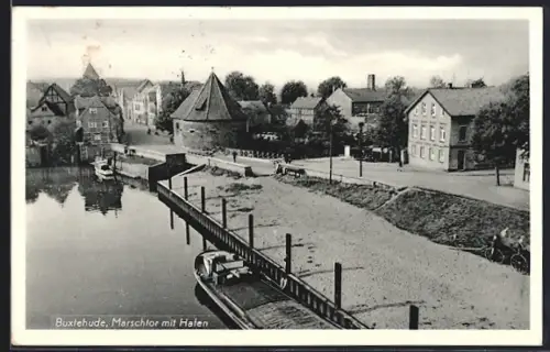 AK Buxtehude, Marschtor mit Hafen