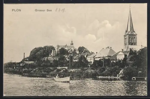AK Plön, Grosser See mit Ruderboot