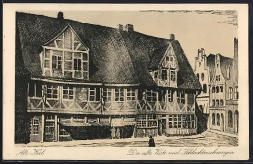 Künstler-AK Kiel, Die alte Veste und Schlachterschrangen