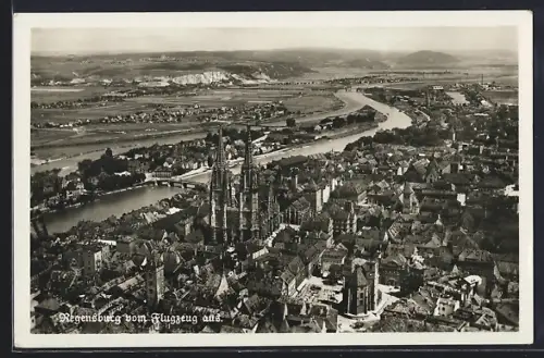 AK Regensburg, Fliegeraufnahme der Innenstadt