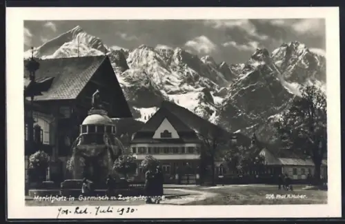 AK Garmisch, Zugspitzgruppe, Marktplatz