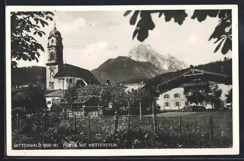 AK Mittenwald, Partie mit Kirche u. Wetterstein