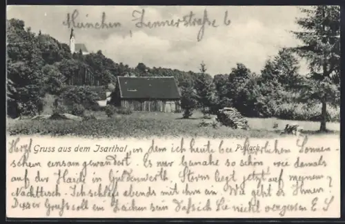 AK Pullach /Isarthal, Ortspartie mit Kirche
