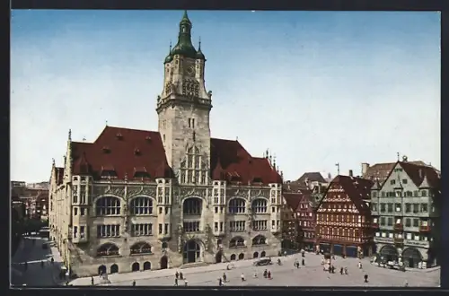AK Stuttgart, Rathaus aus der Vogelschau