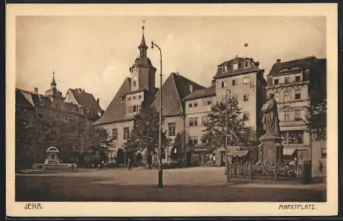 AK Jena, Marktplatz mit Denkmal