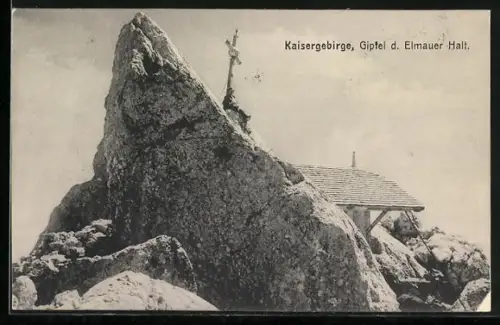 AK Elmauer Halt /Kaisergebirge, Gipfelkreuz auf dem Gipfel d. Elmauer Halt